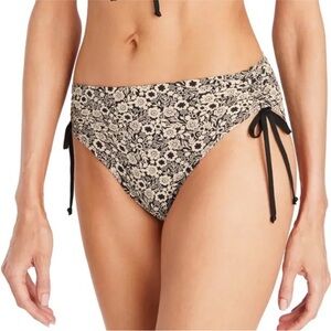 Robin Piccone Aubrey Floral High Waist Bikini Bottoms in Black/White SZ L NWOT